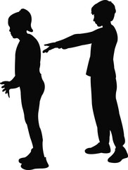 a boy and a girl playing, silhouette vector