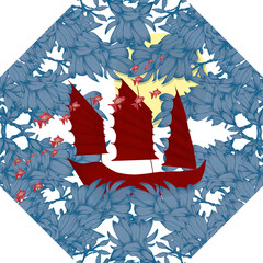 a junk, boat, blue, pattern decor