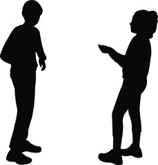 children making chat, silhouette vector