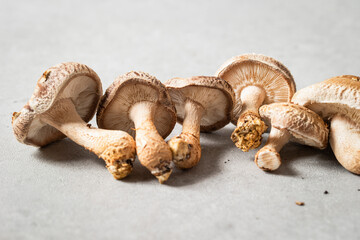 Shiitake mushrooms on marble background