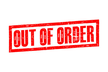 Red grunge stamp with 'Out of Order' text on a white background Ideal for digital and print projects conveying malfunction, broken status, or error messages in graphic design and signage projects