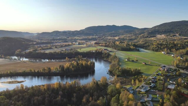 Drone of the countryside in south of Norway, Numedalsl&aring;gen, river