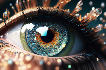 Close up eye with crystals, generated ai