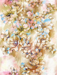Flowers watercolor illustration, Bouquet composition decorated watercolor flowers.