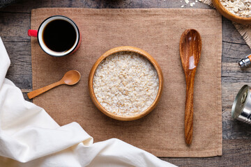 Oatmeal Porridge on Wooden Table