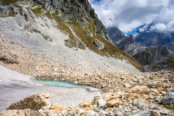 Alpine glaciers and mountains landscape in French alps