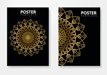 Luxury ornamental mandala poster design with golden arabesque pattern Arabic Islamic east style. Vector letter head template.