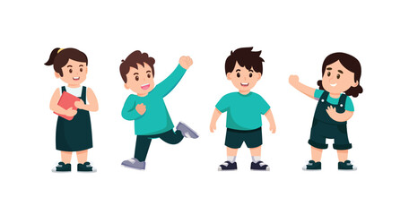 Fototapeta premium Little boys and girls in cartoon character,wearing colorful costume,posing different emotion