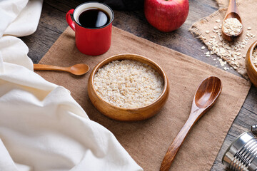 Oatmeal Porridge on Wooden Table