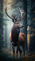 Deer in the Woods, Royal Reindeer, Generative Ai