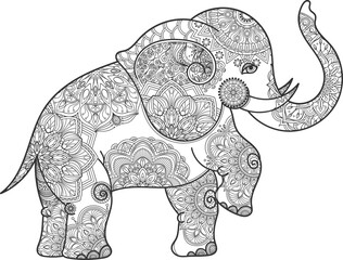 Stylized indian pattern in elephant silhouette. Decorative ornament
