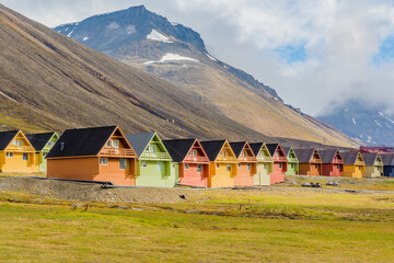 Colorful cabins all in a row in Longyearbyen