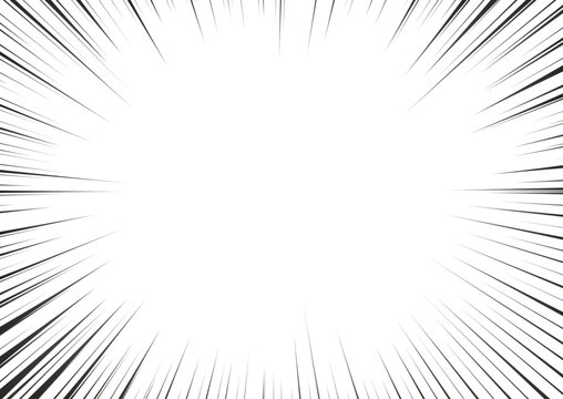 Manga radial speed lines for comic effect. Superhero motion and force action flash strip lines for anime comic book. Vector background illustration of black ray manga speed frame explosion.