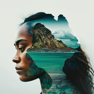 Generative AI illustration of polynesian woman and scenery