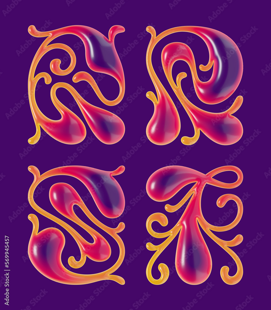 Poster set of 3d rendered curly letters with smooth glossy surface.