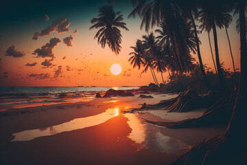 sunset on the beach generative ai render