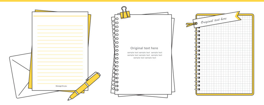 オリジナルテキストを入れて使用する便箋、ノート、メモのデザインフレームセット