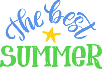 Best summer logo. Color calligraphy phrase. Decorative lettering