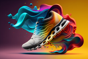 Obraz na płótnie Canvas Cool sport shoe illustration, fashion store landing page concept. generative ai
