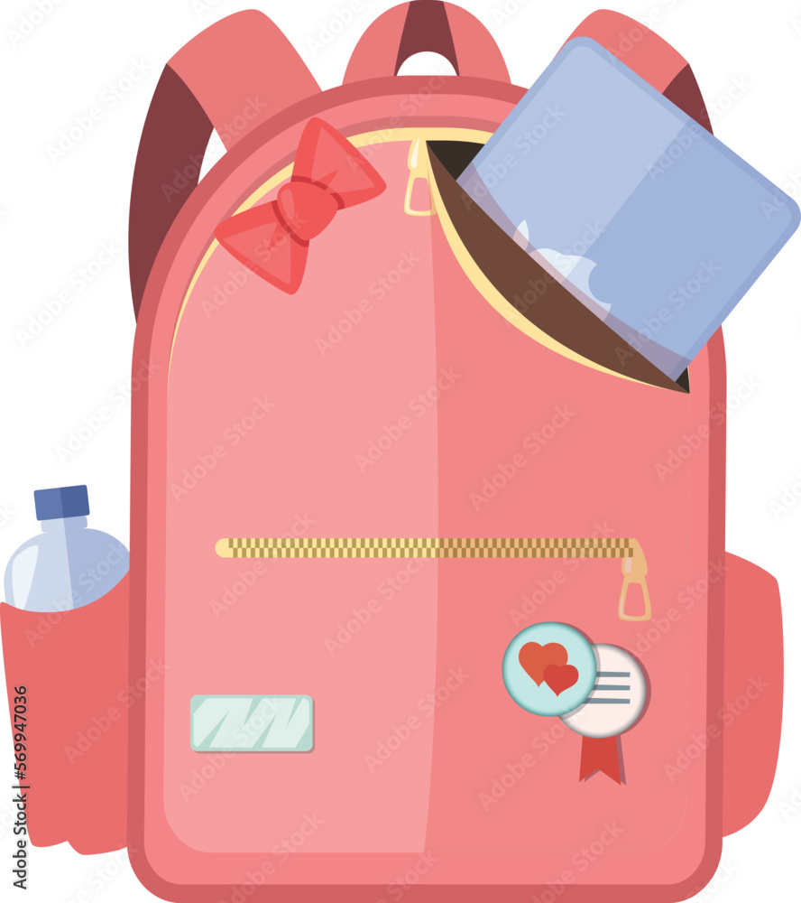 Wall mural Pink student backpack. Cartoon school bag icon