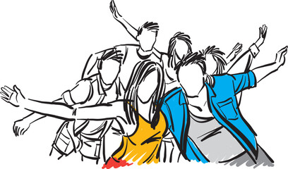 happy people celebration friends friendship concept together close vector illustration