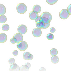 Soap bubbles Isolated White Background 3D rendering
