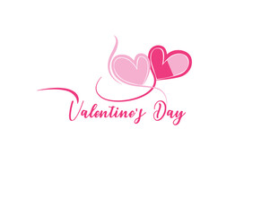 Happy valentine's day two heart shape text illustrations, vector with  white background