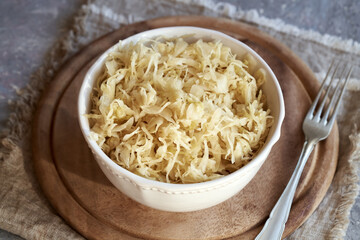 Fermented cabbage or sauerkraut on a table