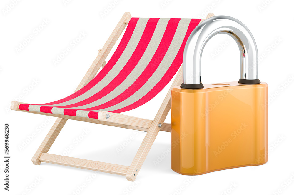 Poster deckchair with padlock, 3d rendering