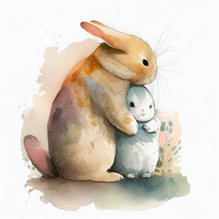 Rabbits watercolor illustration for kids. Ai generative