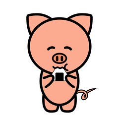 ブタ　おにぎり　食事　イラスト