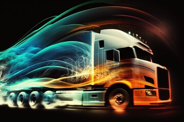 truck on high speed blurred motion creative light trails Generative AI