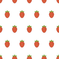 Line drawn doodle strawberries on white background. Seamless summer cute pattern.
