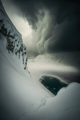 view from top of snow covered cliff in antarctica snow mountain landscape Generative AI