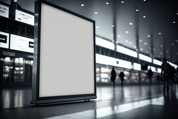 Blank advertising billboard in the airport, copy space, generative ai