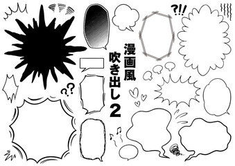 漫画・コミック風吹き出しセット 2 (背景透過バージョン)
