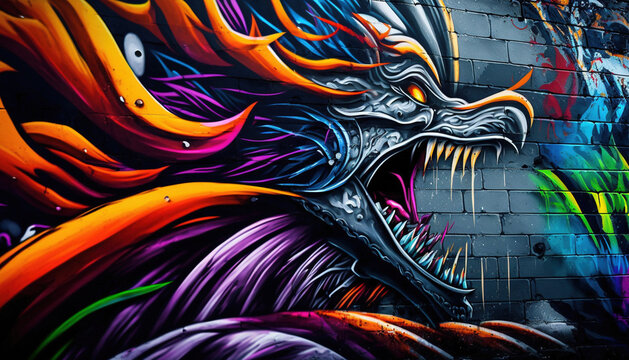 Graffiti on the wall. Urban wallpaper. AI