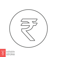 Rupee line icon. Simple outline style, rupee symbol. Bank, money cash business concept. Vector illustration isolated on white background. Editable stroke EPS 10.