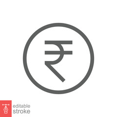 Rupee line icon. Simple outline style, rupee symbol. Bank, money cash business concept. Vector illustration isolated on white background. Editable stroke EPS 10.