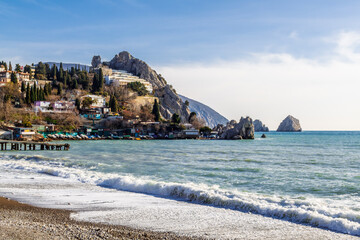 View of Genoese rock in Gurzuf. Crimea, Russia.