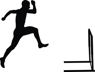 run 110 meters hurdles male runner black silhouette