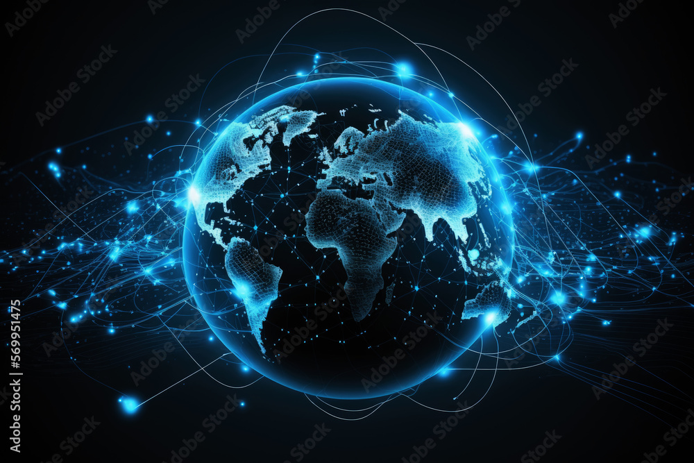 Aufkleber Global worldwide digital data network line infrastructure concept for worldwide connection technology cloud data telecommunication crypto and blockchain and IoT , 3D illustration.