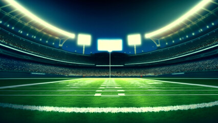 Fototapeta na wymiar Empty stadium of american football, green field, dramatic lighting created with Generative AI