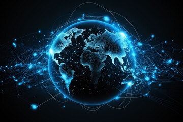 Global worldwide digital data network line infrastructure concept for worldwide connection technology cloud data telecommunication crypto and blockchain and IoT , 3D illustration.