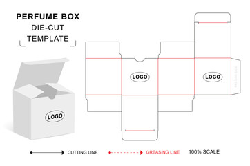 Cosmetic packaging die cut template with 3D blank vector mockup