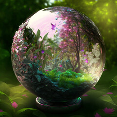 Carnival glass beautiful garden in a crystal sphere