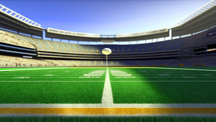 Empty stadium of american football, green field, dramatic lighting created with Generative AI