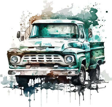 water color Pickup truck 