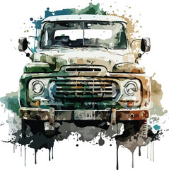 water color Pickup truck 