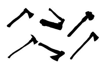 Set of silhouettes of axes vector design